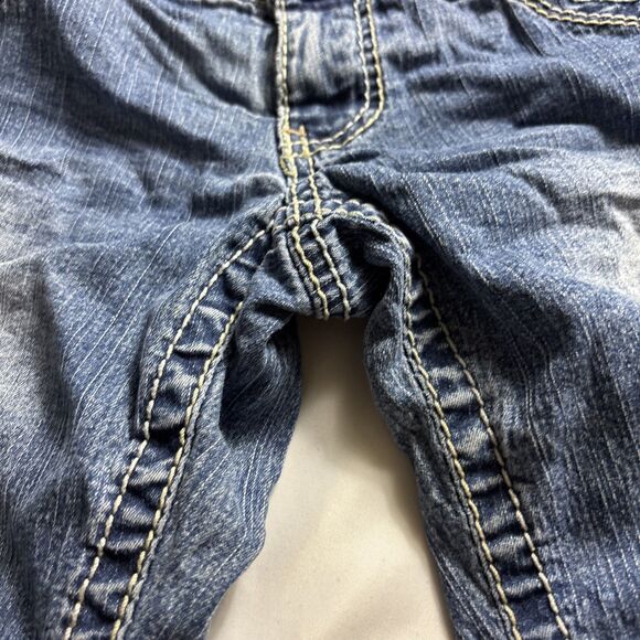 Denim Shorts Thick Stitch Flap Pockets  Embroidery Long  Western Cuffed BL - Picture 6 of 15